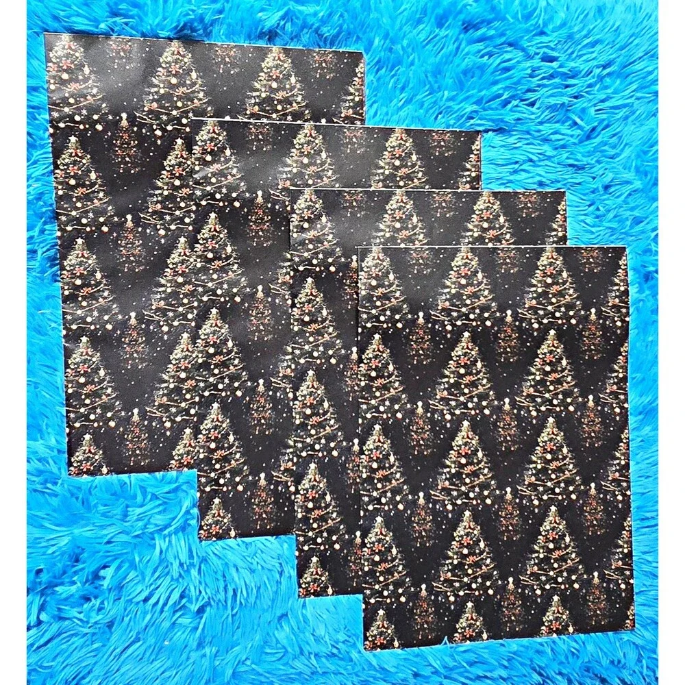 Large Christmas Wrapping Paper Sheets Tree Pattern on Black Pack of 4- 39